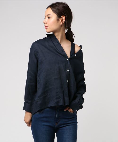 RIVE DROITE（リヴドロワ）の「リネン3WAYシャツ（シャツ/ブラウス・レディース・ホワイト/ネイビー・FREE）」の5枚目の写真