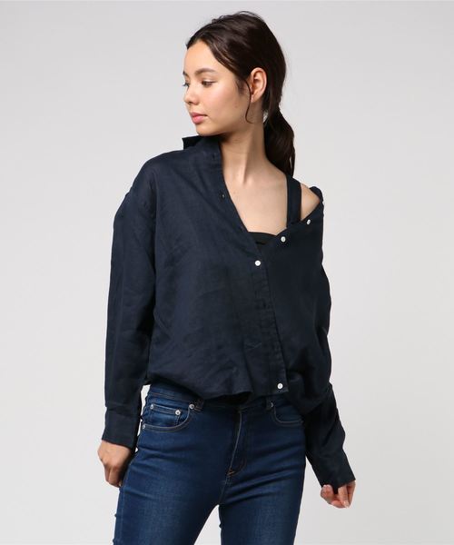 RIVE DROITE（リヴドロワ）の「リネン3WAYシャツ（シャツ/ブラウス・レディース・ホワイト/ネイビー・FREE）」の6枚目の写真