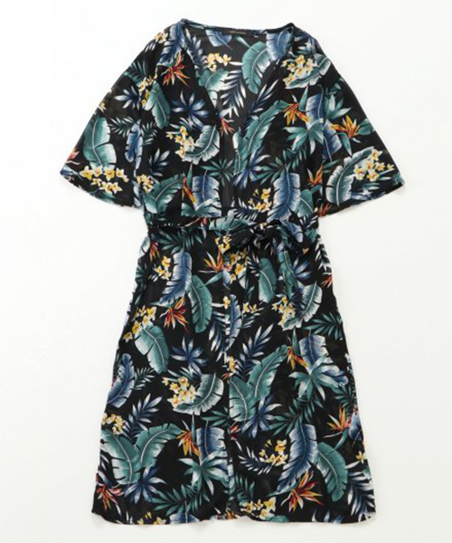 VENCEEXCHANGE（ヴァンスエクスチェンジ）の「リゾート柄シャツガウン（カーディガン/ボレロ・レディース・ブラック/ボルドー/グリーン・M）」の3枚目の写真