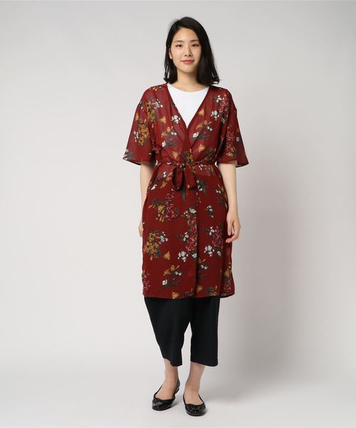 VENCEEXCHANGE（ヴァンスエクスチェンジ）の「リゾート柄シャツガウン（カーディガン/ボレロ・レディース・ブラック/ボルドー/グリーン・M）」の8枚目の写真