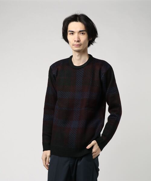 Confirm(コンファーム)の「Confirm / コンファーム チェックダブルジャガードニット(ニット/セーター・メンズ・ホワイト/ブラック/ワイン・M/L)」の3枚目の写真