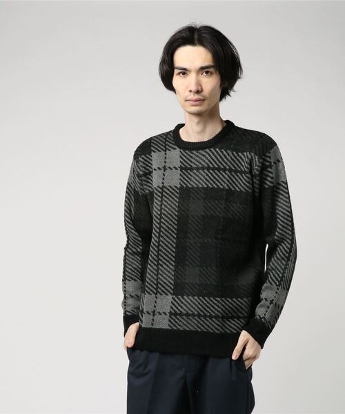 Confirm(コンファーム)の「Confirm / コンファーム チェックダブルジャガードニット(ニット/セーター・メンズ・ホワイト/ブラック/ワイン・M/L)」の2枚目の写真