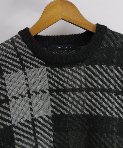 Confirm(コンファーム)の「Confirm / コンファーム チェックダブルジャガードニット(ニット/セーター・メンズ・ホワイト/ブラック/ワイン・M/L)」の13枚目の写真