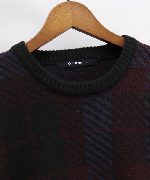 Confirm(コンファーム)の「Confirm / コンファーム チェックダブルジャガードニット(ニット/セーター・メンズ・ホワイト/ブラック/ワイン・M/L)」の7枚目の写真