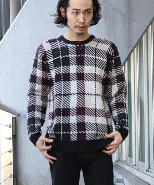 Confirm(コンファーム)の「Confirm / コンファーム チェックダブルジャガードニット(ニット/セーター・メンズ・ホワイト/ブラック/ワイン・M/L)」の22枚目の写真