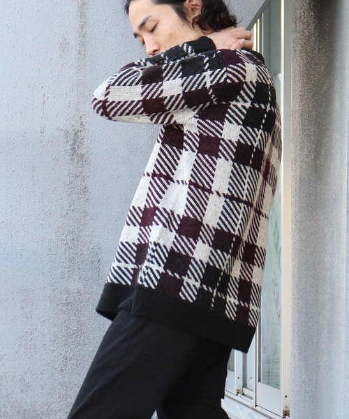 Confirm(コンファーム)の「Confirm / コンファーム チェックダブルジャガードニット(ニット/セーター・メンズ・ホワイト/ブラック/ワイン・M/L)」の20枚目の写真