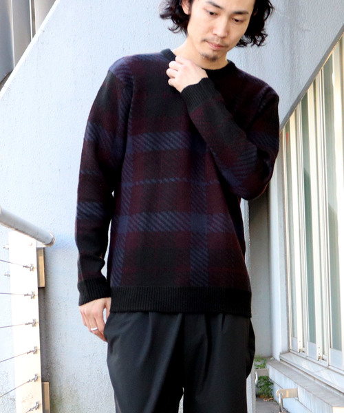 Confirm(コンファーム)の「Confirm / コンファーム チェックダブルジャガードニット(ニット/セーター・メンズ・ホワイト/ブラック/ワイン・M/L)」の10枚目の写真