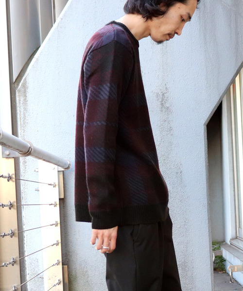 Confirm(コンファーム)の「Confirm / コンファーム チェックダブルジャガードニット(ニット/セーター・メンズ・ホワイト/ブラック/ワイン・M/L)」の9枚目の写真