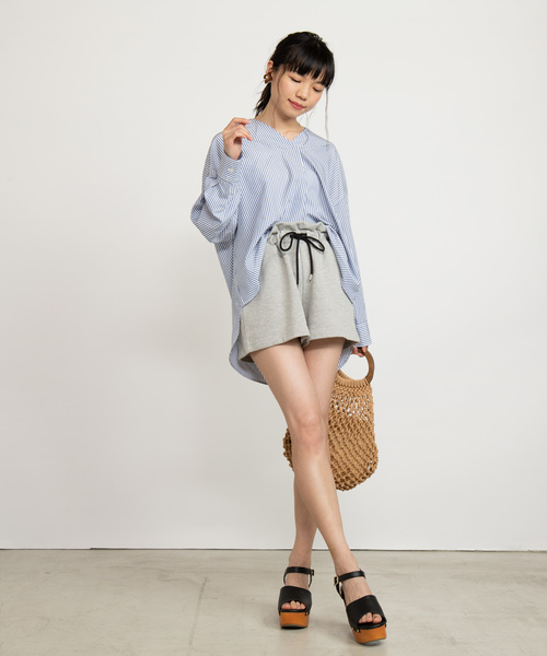 WEGO(ウィゴー)の「WEGO/ウエストフリルスウェットショートパンツ(スウェットパンツ・レディース・ブラック/ベージュ/杢グレー/ピンク・FREE)」の13枚目の写真