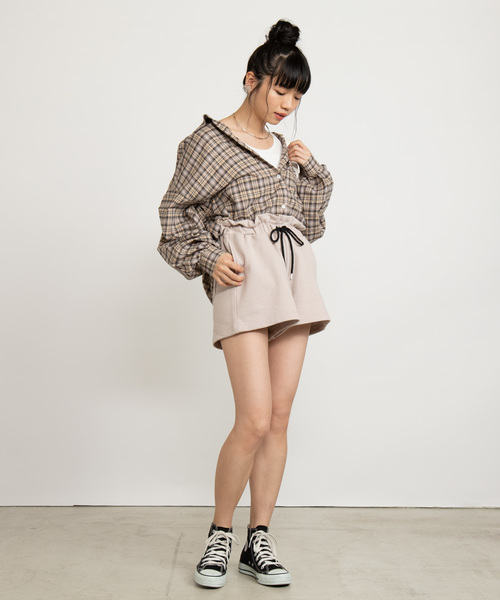 WEGO(ウィゴー)の「WEGO/ウエストフリルスウェットショートパンツ(スウェットパンツ・レディース・ブラック/ベージュ/杢グレー/ピンク・FREE)」の11枚目の写真