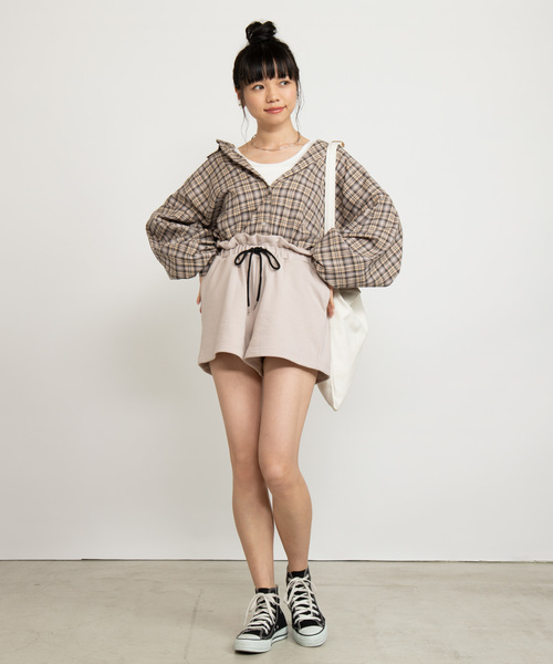WEGO(ウィゴー)の「WEGO/ウエストフリルスウェットショートパンツ(スウェットパンツ・レディース・ブラック/ベージュ/杢グレー/ピンク・FREE)」の8枚目の写真