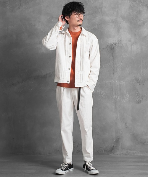 MinoriTY（マイノリティ）の「【2020秋冬】カルゼストレッチデニムワイドテーパードパンツ メンズ /モデル：WEARISTA じーたー（デニムパンツ・メンズ・サックスブルー/オフホワイト/ブルー・L/M）」の13枚目の写真