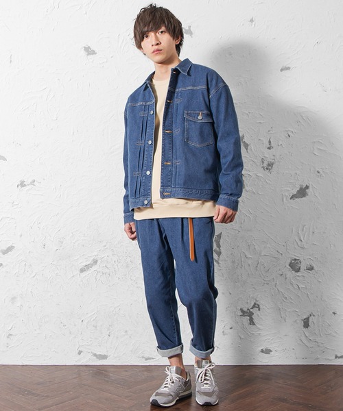 MinoriTY（マイノリティ）の「【2020秋冬】カルゼストレッチデニムワイドテーパードパンツ メンズ /モデル：WEARISTA じーたー（デニムパンツ・メンズ・サックスブルー/オフホワイト/ブルー・L/M）」の15枚目の写真