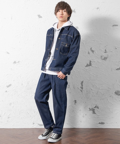 MinoriTY（マイノリティ）の「【2020秋冬】カルゼストレッチデニムワイドテーパードパンツ メンズ /モデル：WEARISTA じーたー（デニムパンツ・メンズ・サックスブルー/オフホワイト/ブルー・L/M）」の17枚目の写真