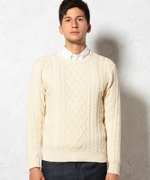 green label relaxing（グリーンレーベルリラクシング）の「COTTON ARAN C/N 5G ニット（ニット/セーター・メンズ・オフホワイト/コバルトブルー・SMALL/LARGE/MEDIUM）」の9枚目の写真