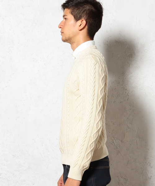 green label relaxing（グリーンレーベルリラクシング）の「COTTON ARAN C/N 5G ニット（ニット/セーター・メンズ・オフホワイト/コバルトブルー・SMALL/LARGE/MEDIUM）」の10枚目の写真