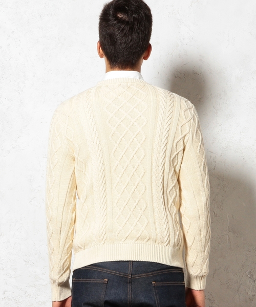 green label relaxing（グリーンレーベルリラクシング）の「COTTON ARAN C/N 5G ニット（ニット/セーター・メンズ・オフホワイト/コバルトブルー・SMALL/LARGE/MEDIUM）」の3枚目の写真