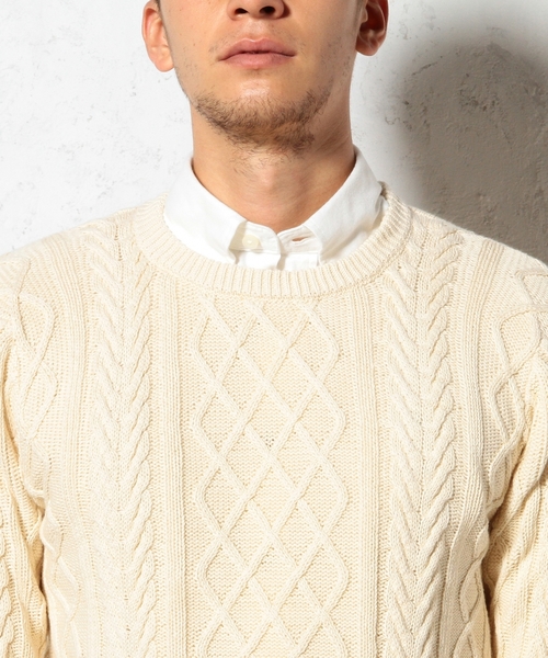 green label relaxing（グリーンレーベルリラクシング）の「COTTON ARAN C/N 5G ニット（ニット/セーター・メンズ・オフホワイト/コバルトブルー・SMALL/LARGE/MEDIUM）」の4枚目の写真