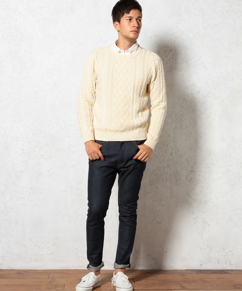 green label relaxing（グリーンレーベルリラクシング）の「COTTON ARAN C/N 5G ニット（ニット/セーター・メンズ・オフホワイト/コバルトブルー・SMALL/LARGE/MEDIUM）」の8枚目の写真