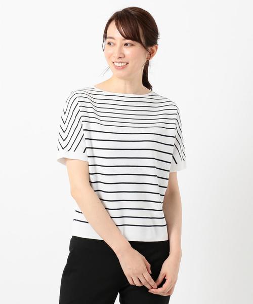 J.PRESS(ジェイプレス)の「【洗える】コットンアセテートミラノボーダー ニット(ニット/セーター・レディース・ホワイト系1/ダークブラウン系1・T13/T15)」の3枚目の写真