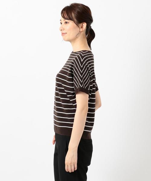 J.PRESS(ジェイプレス)の「【洗える】コットンアセテートミラノボーダー ニット(ニット/セーター・レディース・ホワイト系1/ダークブラウン系1・T13/T15)」の6枚目の写真