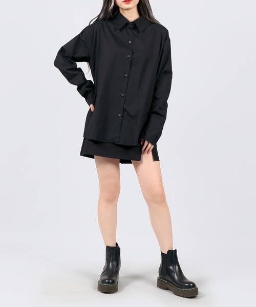 DING（ディング）の「DING/無地シャツ（シャツ/ブラウス・レディース・ホワイト/ブラック・FREE）」の3枚目の写真