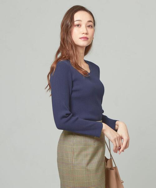 closet story(クローゼットストーリー)の「<closet story>□ホソRIB Vネック ニット -手洗い可能-(ニット/セーター・レディース・ライトブルー/ホワイト/ネイビー・FREE)」の3枚目の写真