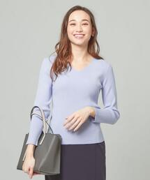 <closet story>□ホソRIB Vネック ニット -手洗い可能-