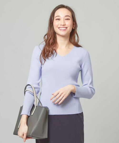 closet story(クローゼットストーリー)の「<closet story>□ホソRIB Vネック ニット -手洗い可能-(ニット/セーター・レディース・ライトブルー/ホワイト/ネイビー・FREE)」の1枚目の写真