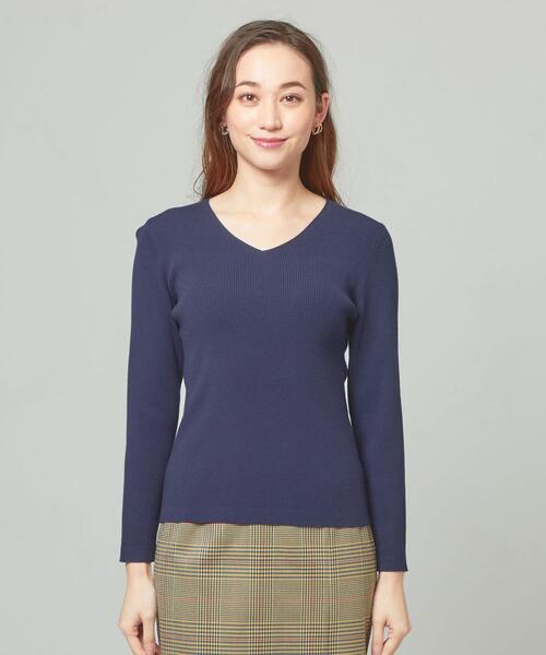 closet story(クローゼットストーリー)の「<closet story>□ホソRIB Vネック ニット -手洗い可能-(ニット/セーター・レディース・ライトブルー/ホワイト/ネイビー・FREE)」の4枚目の写真