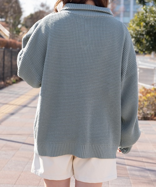 PairPair(ペアペア)の「配色ハーフZIPワッフルプルオーバー(ユニセックス)(ニット/セーター・レディース・オレンジ/ブルー/アイボリー・MEDIUM/LARGE)」の10枚目の写真
