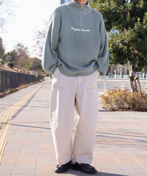 PairPair(ペアペア)の「配色ハーフZIPワッフルプルオーバー(ユニセックス)(ニット/セーター・レディース・オレンジ/ブルー/アイボリー・MEDIUM/LARGE)」の15枚目の写真