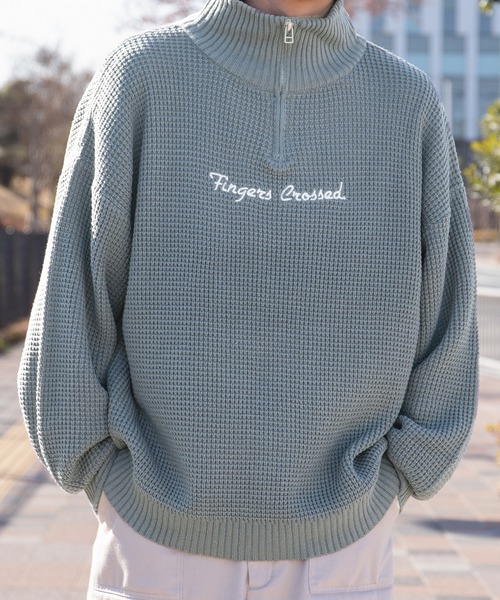 PairPair(ペアペア)の「配色ハーフZIPワッフルプルオーバー(ユニセックス)(ニット/セーター・レディース・オレンジ/ブルー/アイボリー・MEDIUM/LARGE)」の5枚目の写真