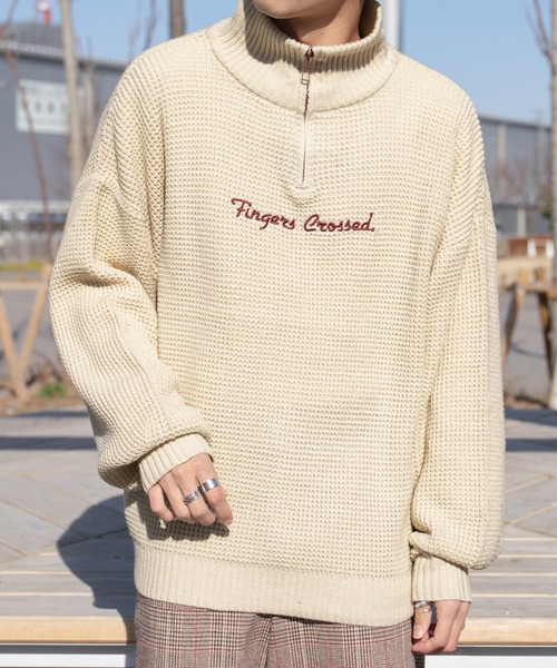 PairPair(ペアペア)の「配色ハーフZIPワッフルプルオーバー(ユニセックス)(ニット/セーター・レディース・オレンジ/ブルー/アイボリー・MEDIUM/LARGE)」の14枚目の写真
