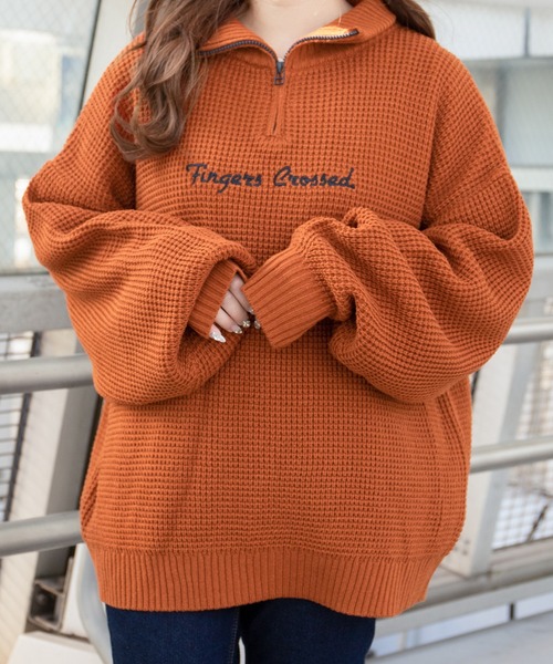 PairPair(ペアペア)の「配色ハーフZIPワッフルプルオーバー(ユニセックス)(ニット/セーター・レディース・オレンジ/ブルー/アイボリー・MEDIUM/LARGE)」の22枚目の写真