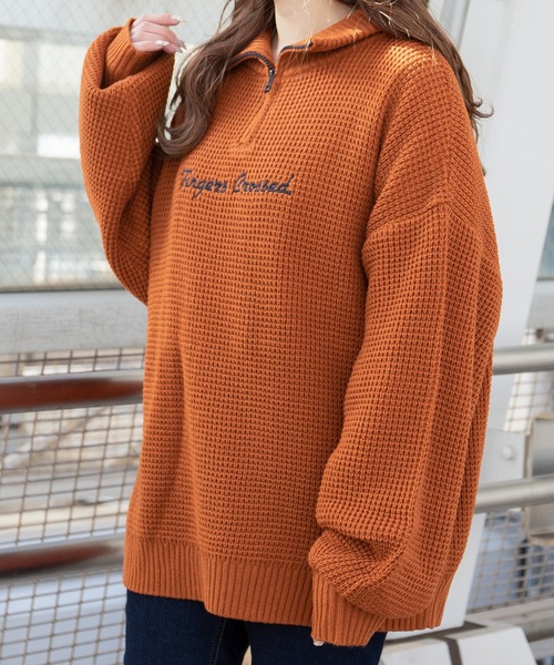 PairPair(ペアペア)の「配色ハーフZIPワッフルプルオーバー(ユニセックス)(ニット/セーター・レディース・オレンジ/ブルー/アイボリー・MEDIUM/LARGE)」の11枚目の写真