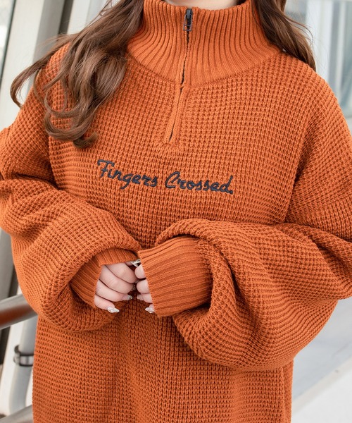 PairPair(ペアペア)の「配色ハーフZIPワッフルプルオーバー(ユニセックス)(ニット/セーター・レディース・オレンジ/ブルー/アイボリー・MEDIUM/LARGE)」の8枚目の写真