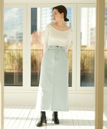 スカート 裾フリンジロングデニム TINA：JOJUN