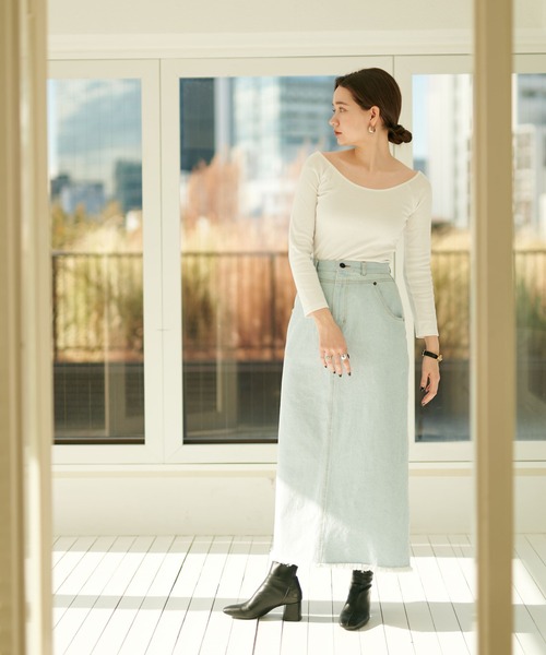 TINA:JOJUN(ティーナジョジュン)の「スカート 裾フリンジロングデニム TINA:JOJUN(デニムスカート・レディース・ライトブルー/ブラック・S/M)」の12枚目の写真