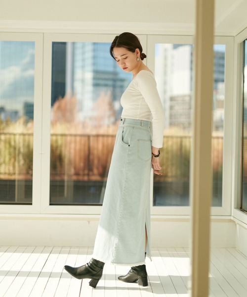 TINA:JOJUN(ティーナジョジュン)の「スカート 裾フリンジロングデニム TINA:JOJUN(デニムスカート・レディース・ライトブルー/ブラック・S/M)」の10枚目の写真