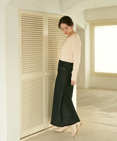 TINA:JOJUN(ティーナジョジュン)の「スカート 裾フリンジロングデニム TINA:JOJUN(デニムスカート・レディース・ライトブルー/ブラック・S/M)」の17枚目の写真