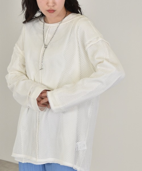w closet（ダブルクローゼット）の「フィッシュメッシュバックスリットプルオーバー（Tシャツ/カットソー・レディース・キナリ/オフホワイト・FREE）」の10枚目の写真