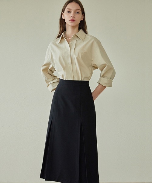 ANEDIT（アンエディット）の「【ANEDIT 】インバーティド プリーツロングスカート / E_Inverted Pleats Long Skirt（スカート・レディース・ベージュ/ブラック・SMALL/MEDIUM）」の3枚目の写真