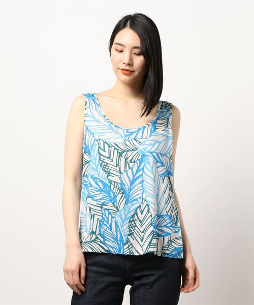 BENETTON (UNITED COLORS OF BENETTON)（ベネトンユナイテッドカラーズオブベネトン）の「ヴィスコース葉花モチーフラウンドネックノースリーブトップス（タンクトップ・レディース・カーキ/ブルー/ライトグリーン・SMALL/MEDIUM/X-SMALL）」の14枚目の写真