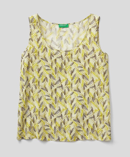 BENETTON (UNITED COLORS OF BENETTON)（ベネトンユナイテッドカラーズオブベネトン）の「ヴィスコース葉花モチーフラウンドネックノースリーブトップス（タンクトップ・レディース・カーキ/ブルー/ライトグリーン・SMALL/MEDIUM/X-SMALL）」の6枚目の写真