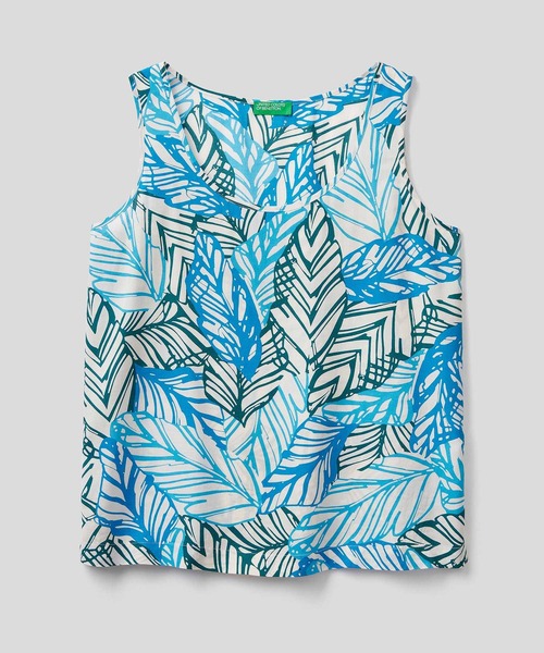 BENETTON (UNITED COLORS OF BENETTON)（ベネトンユナイテッドカラーズオブベネトン）の「ヴィスコース葉花モチーフラウンドネックノースリーブトップス（タンクトップ・レディース・カーキ/ブルー/ライトグリーン・SMALL/MEDIUM/X-SMALL）」の4枚目の写真