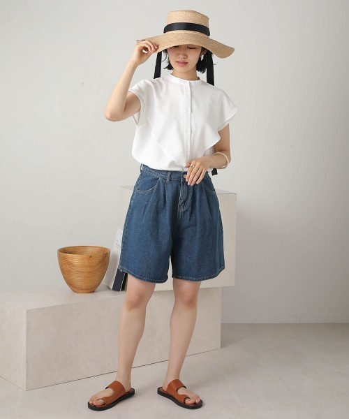 Bab（バブ）の「【WEB限定】ノースリーブラッフルブラウス（シャツ/ブラウス・レディース・ライトグレー/ベージュ/オフホワイト/ミント/ブラック・38）」の6枚目の写真