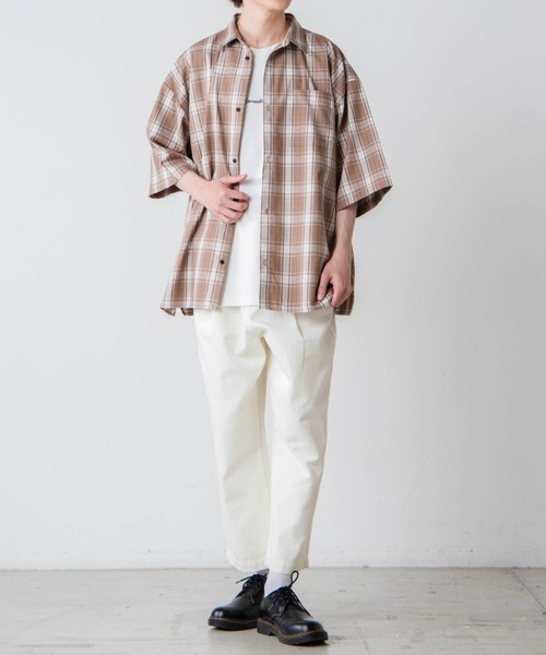 WEGO（ウィゴー）の「WEGO/レトロチェックビッグシルエット5分袖シャツ（シャツ/ブラウス・メンズ・ブラウン系その他2/ベージュ系その他2・LARGE/MEDIUM）」の14枚目の写真