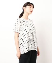 ズッカ zucca 半袖Tシャツドット白水玉ミックスドットドルマン