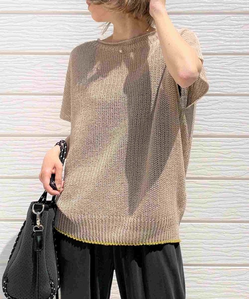 Q（キュー）の「ホールガーメント ストローヤーンニット（ニット/セーター・レディース・ベージュ/ネイビー/マスタード・MEDIUM）」の2枚目の写真